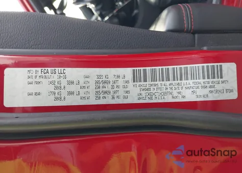 2017 Dodge Durango R/T Rwd z USA, uszkodzony, nr VIN 1C4SDHCT1HC697741